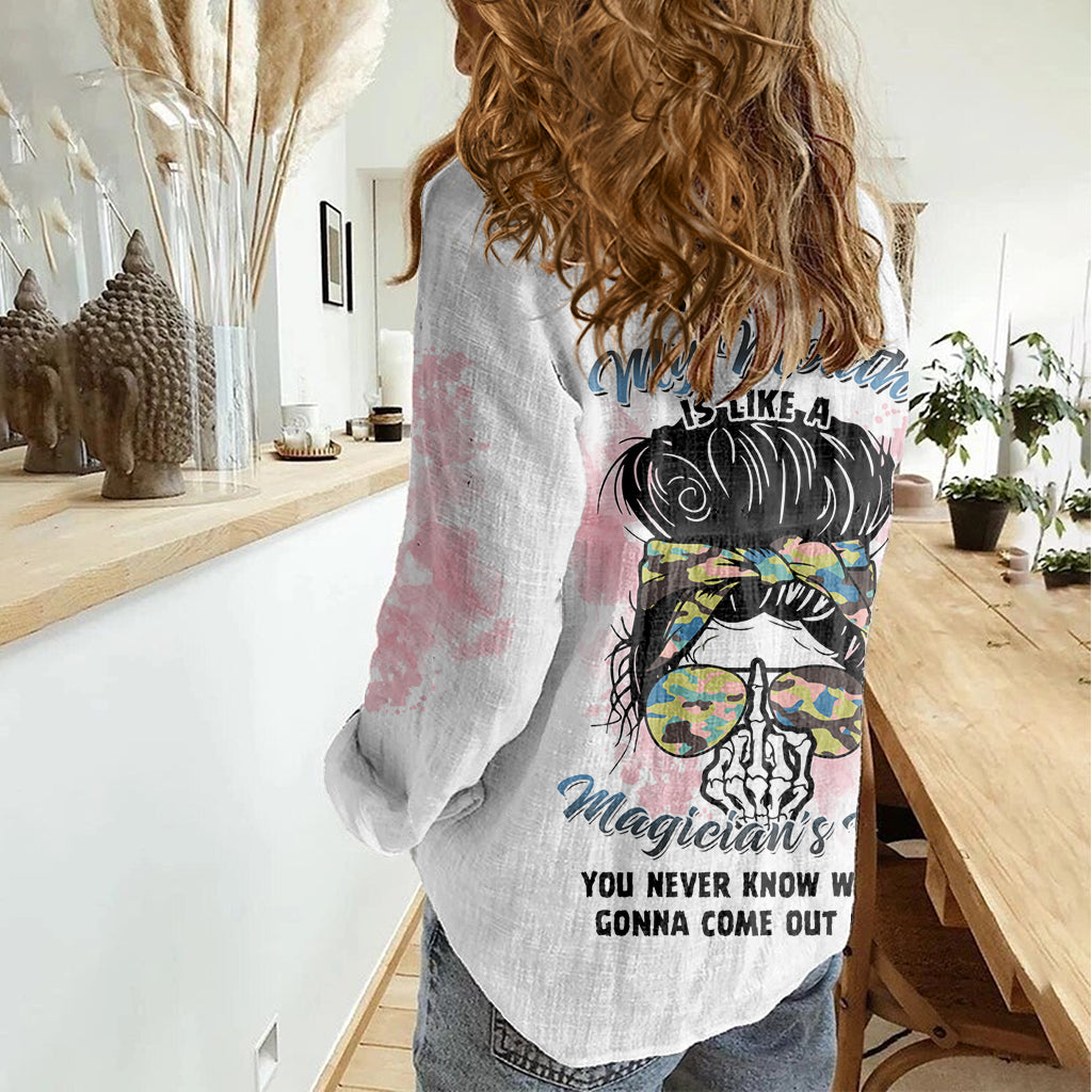 Warning My Mouth Messy Bun Women Casual Shirt - Wonder Print Shop