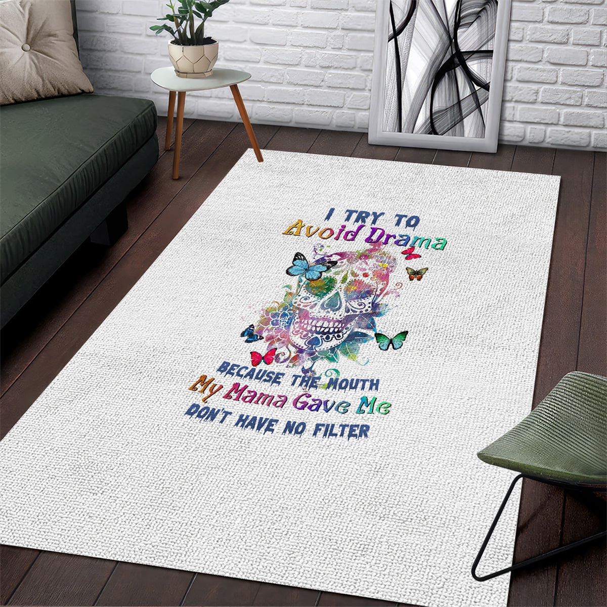 I Try To Avoid Drama Sugar Skull Colorful Area Rug - Wonder Print Shop