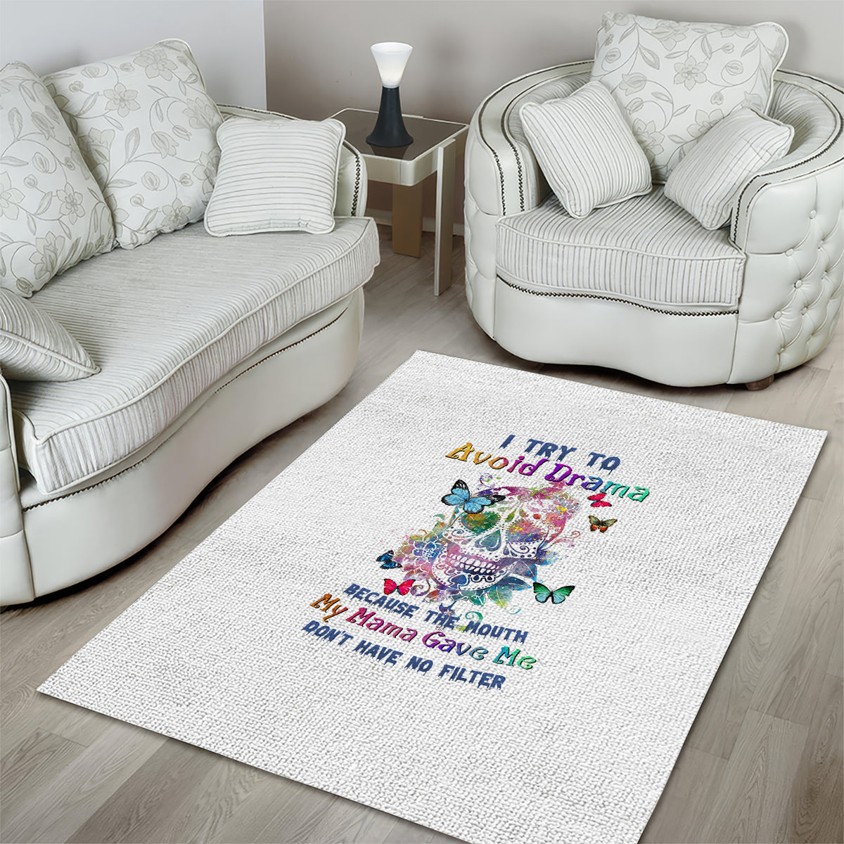 I Try To Avoid Drama Sugar Skull Colorful Area Rug - Wonder Print Shop