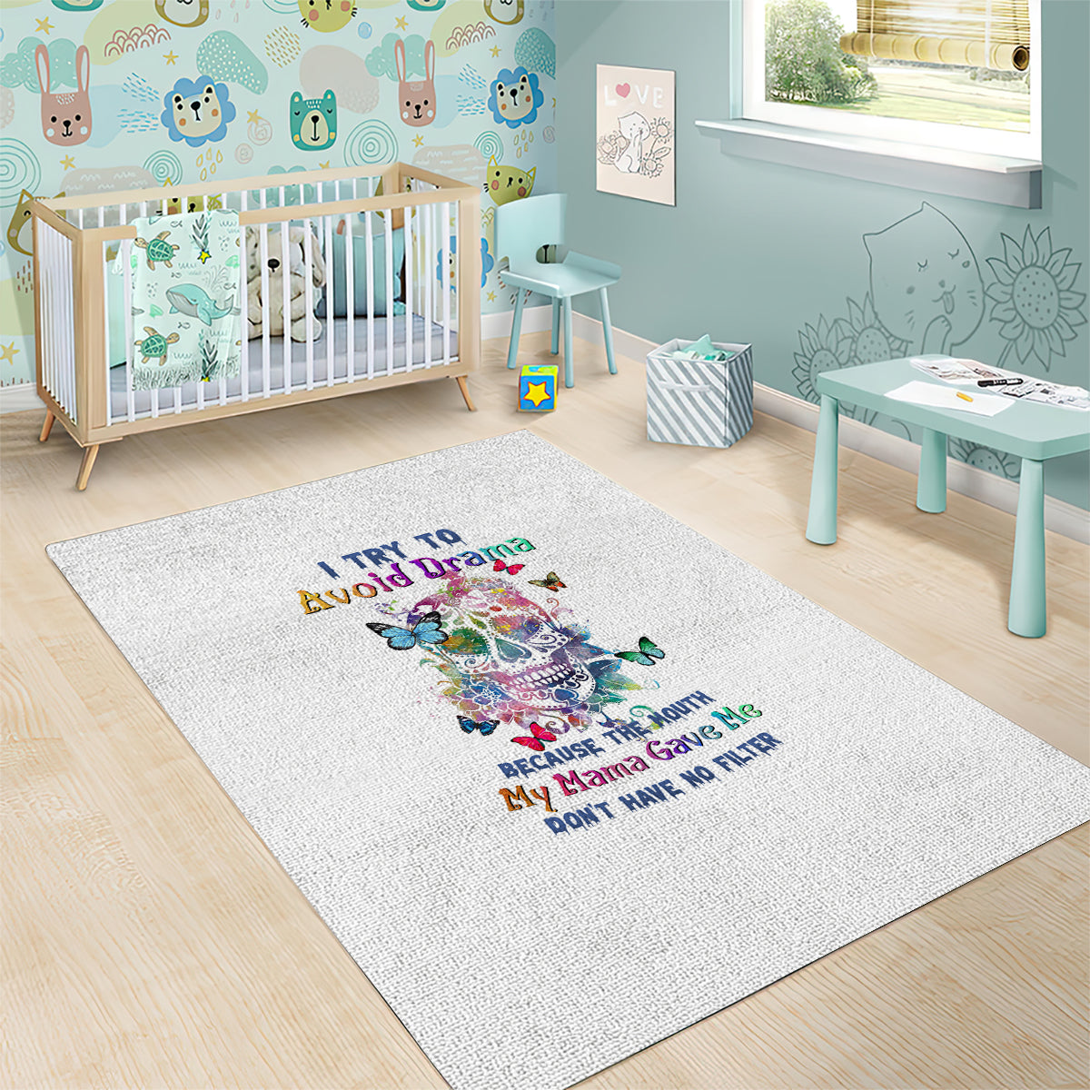 I Try To Avoid Drama Sugar Skull Colorful Area Rug - Wonder Print Shop