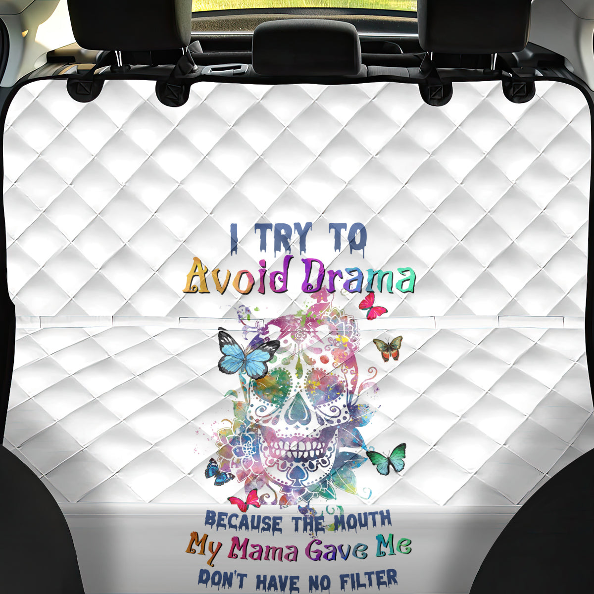 I Try To Avoid Drama Sugar Skull Colorful Back Car Seat Cover - Wonder Print Shop