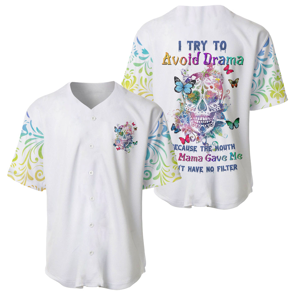 I Try To Avoid Drama Sugar Skull Colorful Baseball Jersey - Wonder Print Shop
