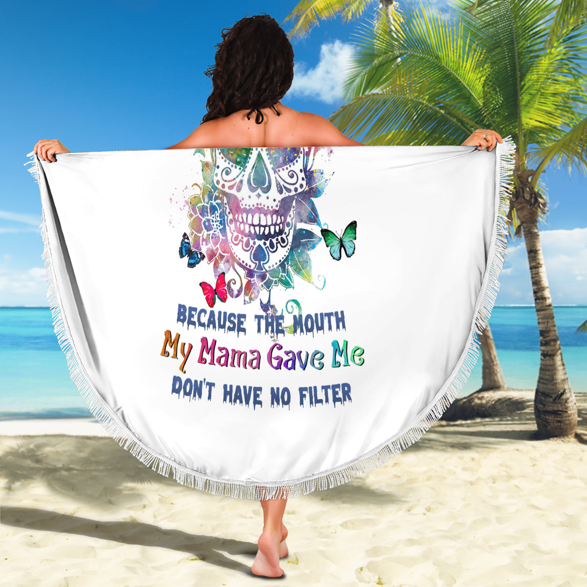 I Try To Avoid Drama Sugar Skull Colorful Beach Blanket - Wonder Print Shop