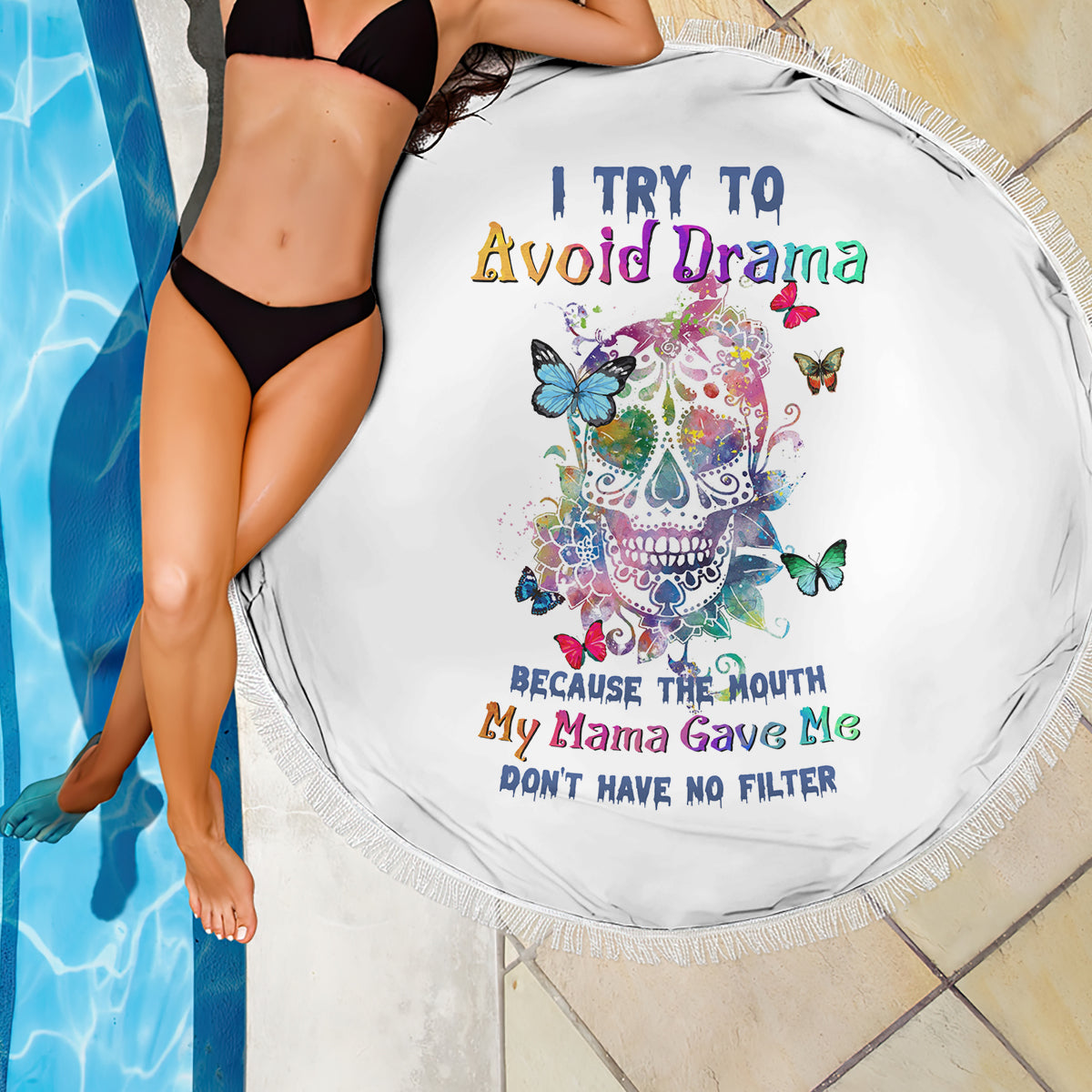 I Try To Avoid Drama Sugar Skull Colorful Beach Blanket - Wonder Print Shop