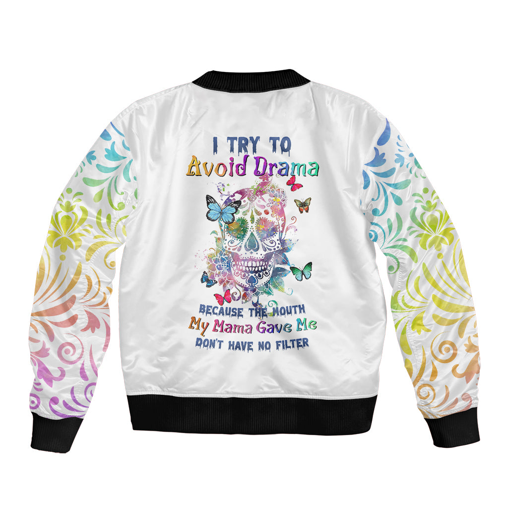 I Try To Avoid Drama Sugar Skull Colorful Bomber Jacket - Wonder Print Shop