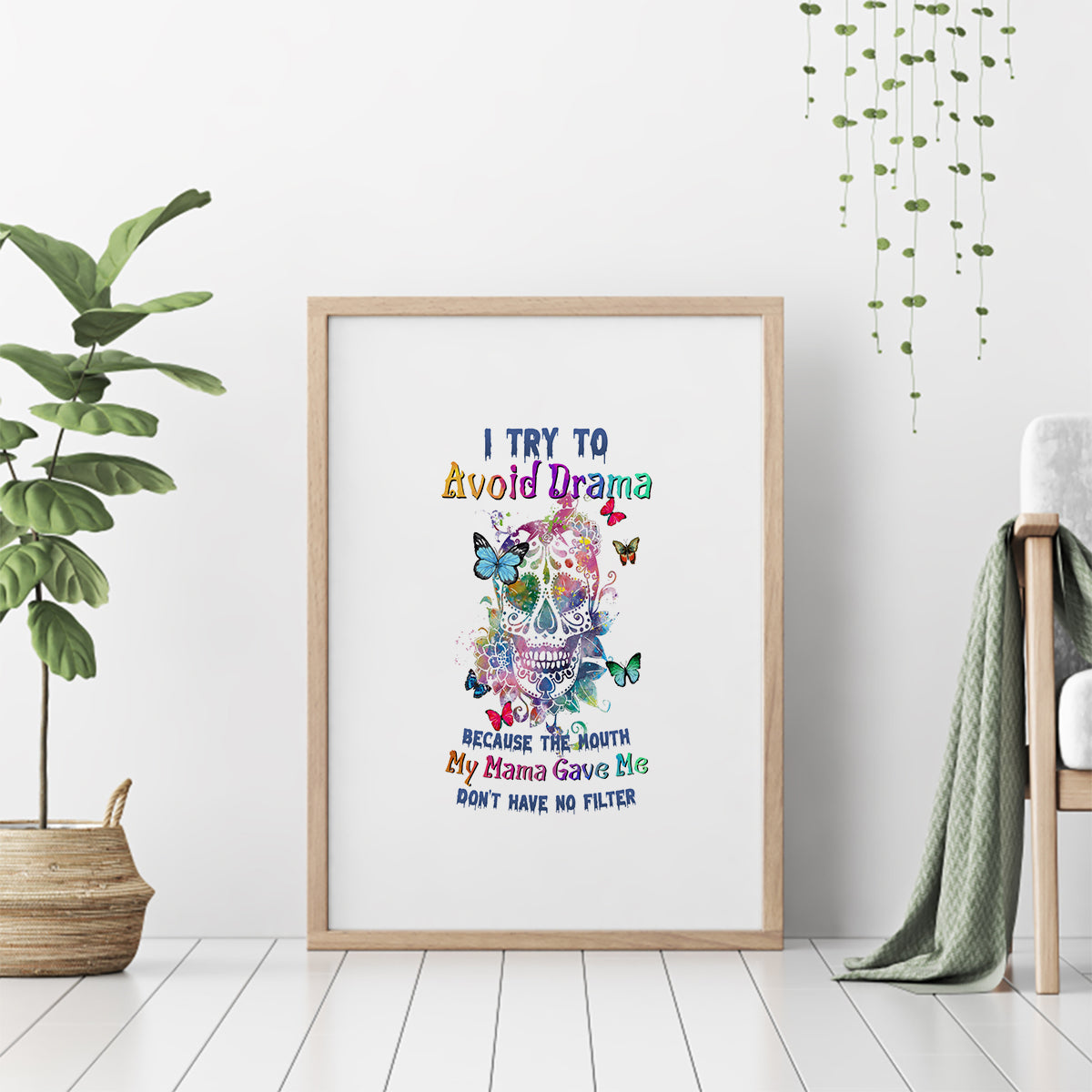 I Try To Avoid Drama Sugar Skull Colorful Canvas Wall Art - Wonder Print Shop
