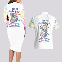 I Try To Avoid Drama Sugar Skull Colorful Couples Matching Long Sleeve Bodycon Dress and Hawaiian Shirt - Wonder Print Shop