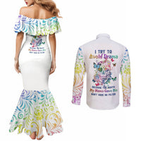 i-try-to-avoid-drama-sugar-skull-colorful-couples-matching-mermaid-dress-and-long-sleeve-button-shirt