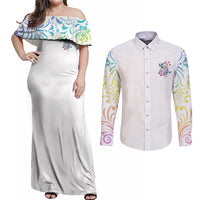 I Try To Avoid Drama Sugar Skull Colorful Couples Matching Off Shoulder Maxi Dress and Long Sleeve Button Shirt - Wonder Print Shop