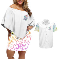 I Try To Avoid Drama Sugar Skull Colorful Couples Matching Off Shoulder Short Dress and Hawaiian Shirt - Wonder Print Shop