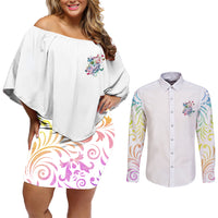 I Try To Avoid Drama Sugar Skull Colorful Couples Matching Off Shoulder Short Dress and Long Sleeve Button Shirt - Wonder Print Shop