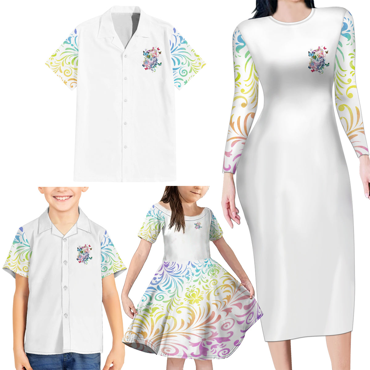 I Try To Avoid Drama Sugar Skull Colorful Family Matching Long Sleeve Bodycon Dress and Hawaiian Shirt - Wonder Print Shop