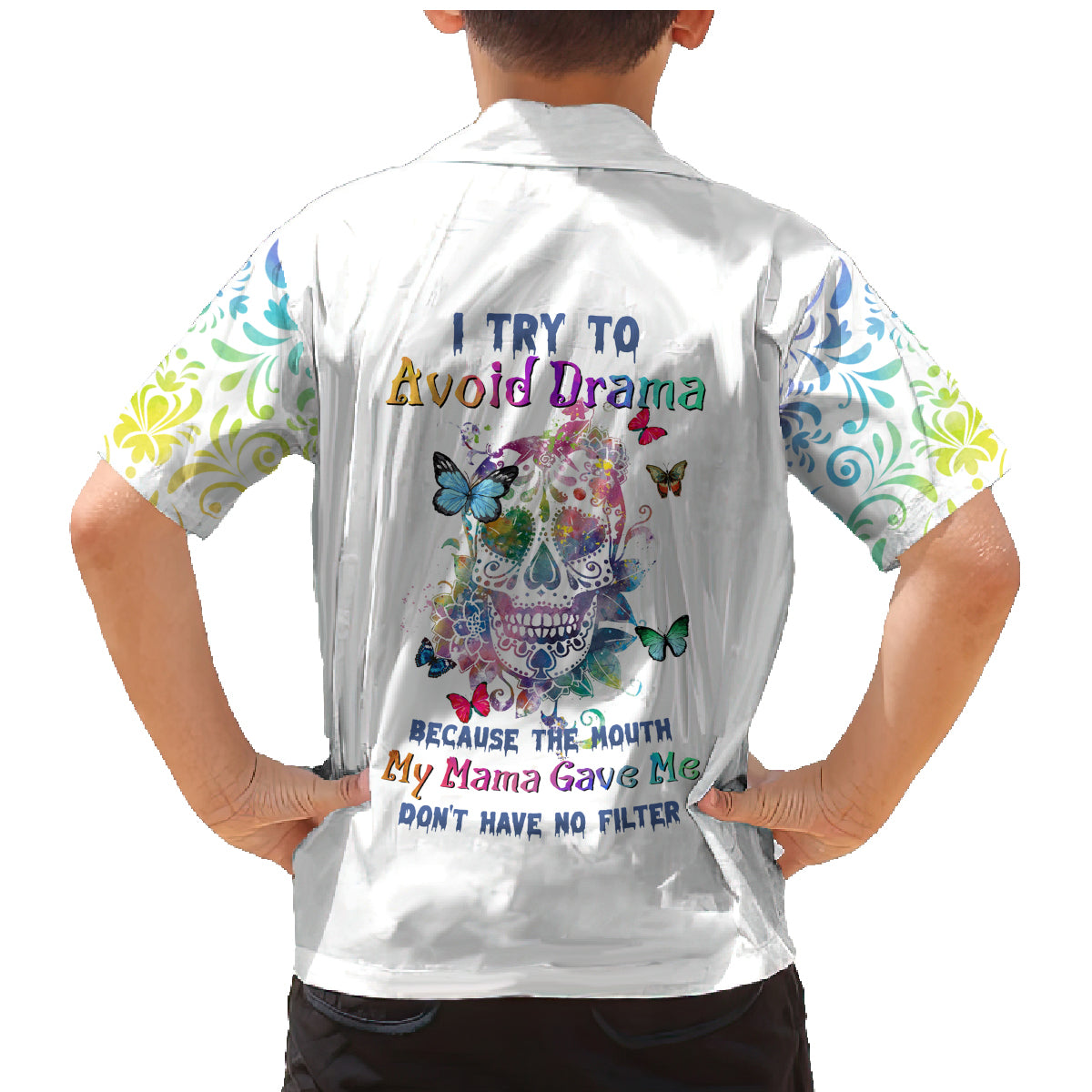 I Try To Avoid Drama Sugar Skull Colorful Family Matching Mermaid Dress and Hawaiian Shirt - Wonder Print Shop