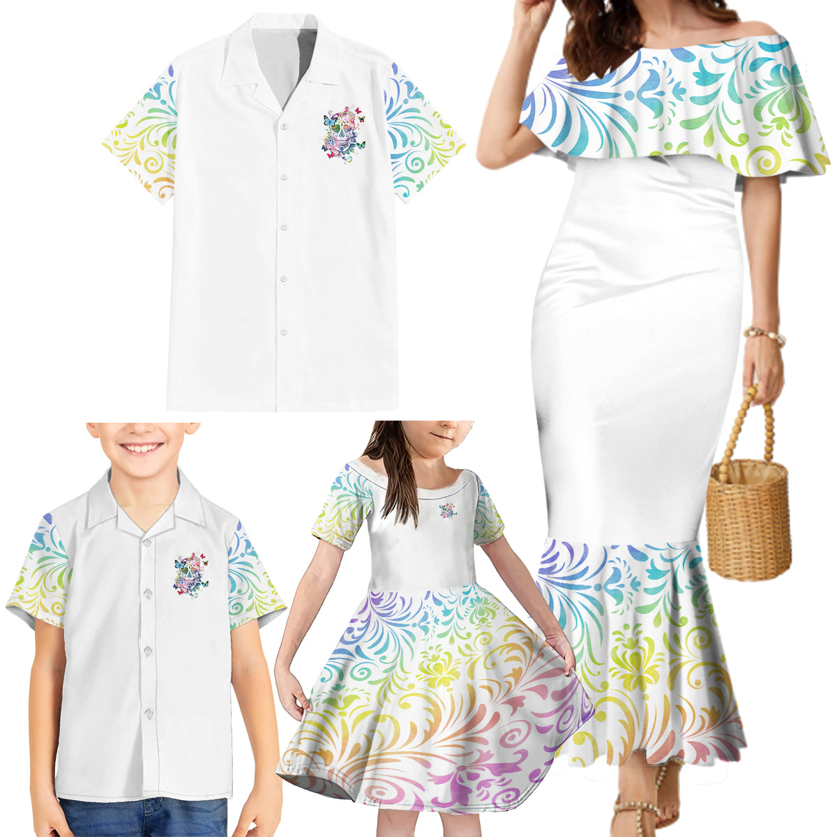 I Try To Avoid Drama Sugar Skull Colorful Family Matching Mermaid Dress and Hawaiian Shirt - Wonder Print Shop