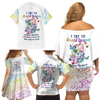 I Try To Avoid Drama Sugar Skull Colorful Family Matching Off Shoulder Short Dress and Hawaiian Shirt - Wonder Print Shop