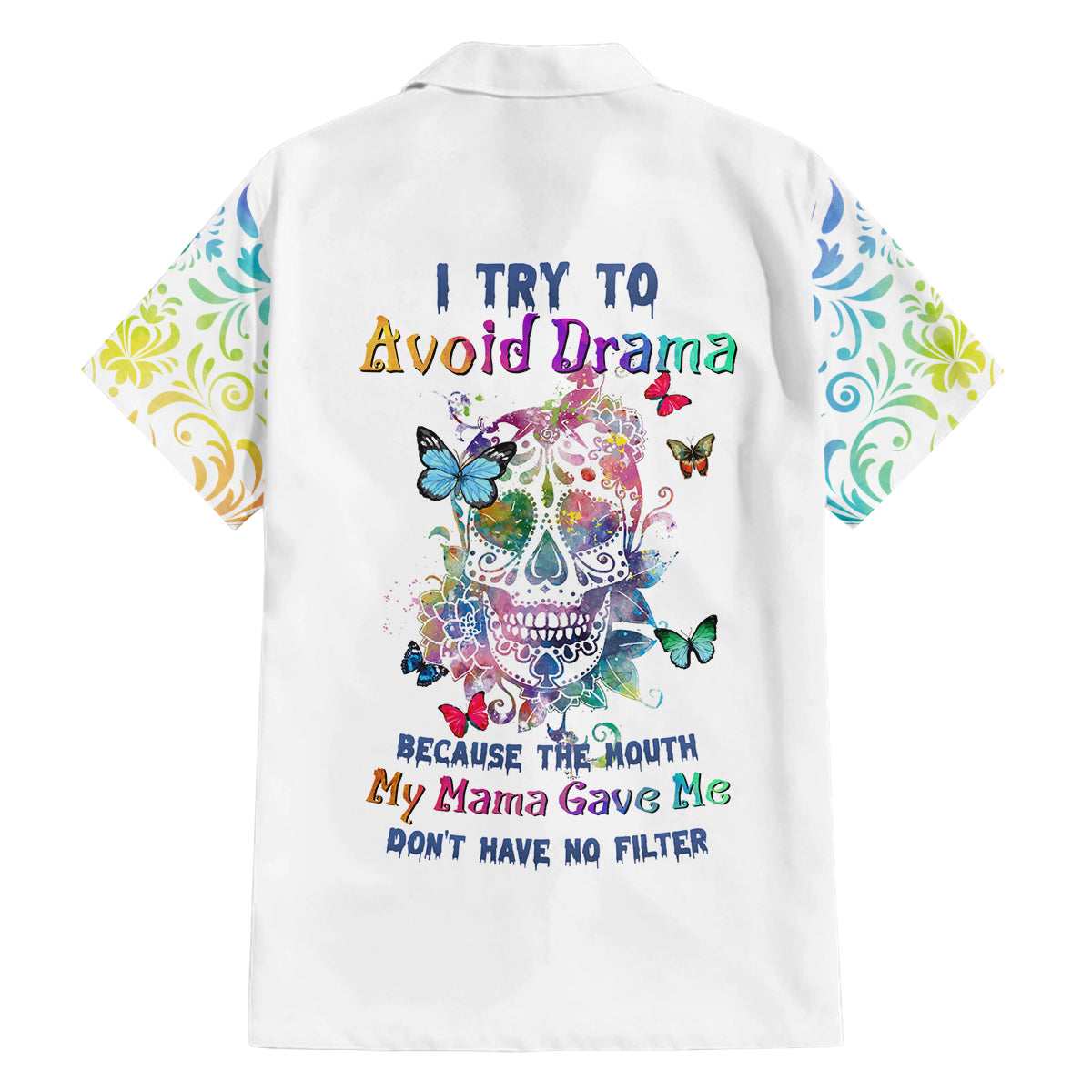 I Try To Avoid Drama Sugar Skull Colorful Family Matching Off Shoulder Short Dress and Hawaiian Shirt - Wonder Print Shop