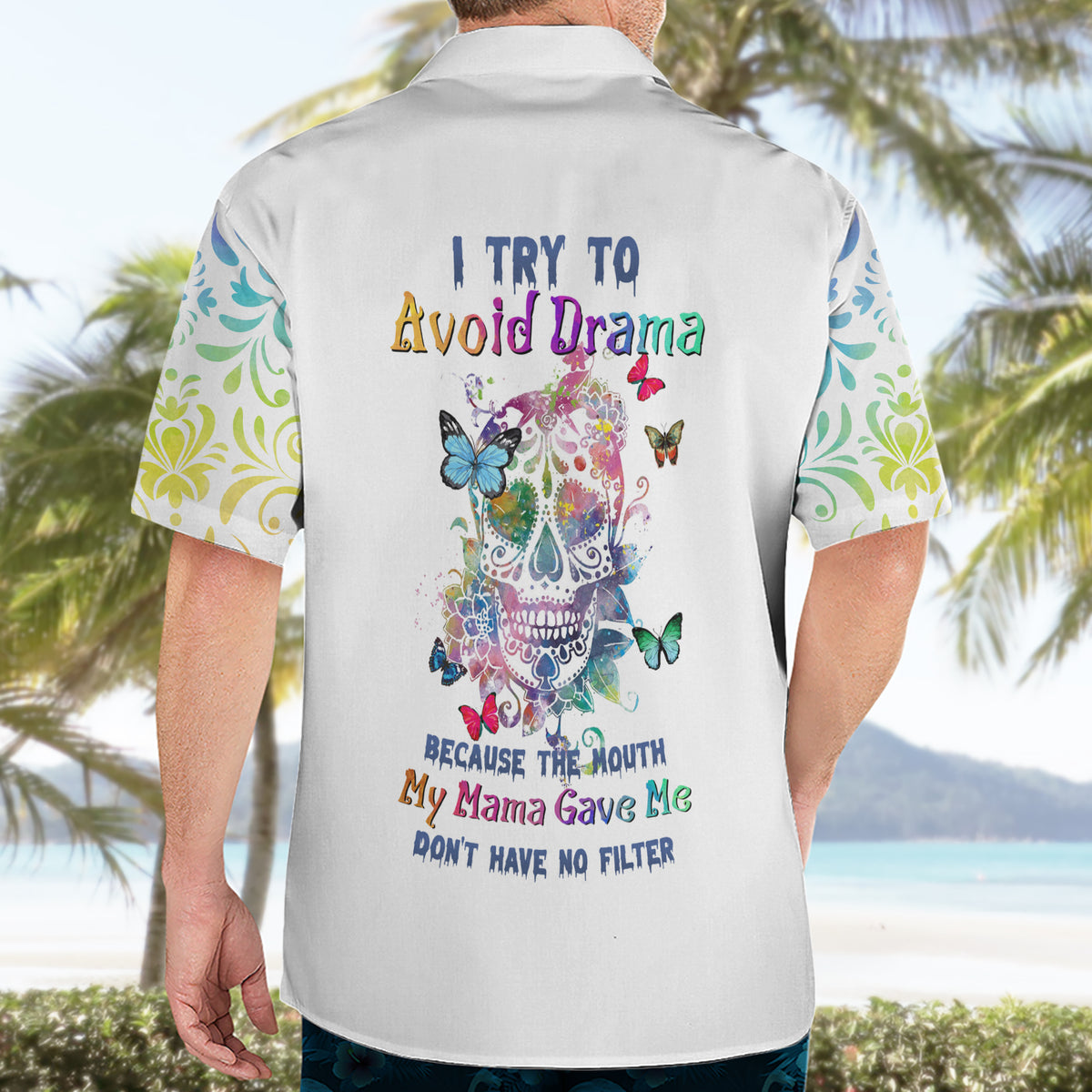 I Try To Avoid Drama Sugar Skull Colorful Hawaiian Shirt - Wonder Print Shop