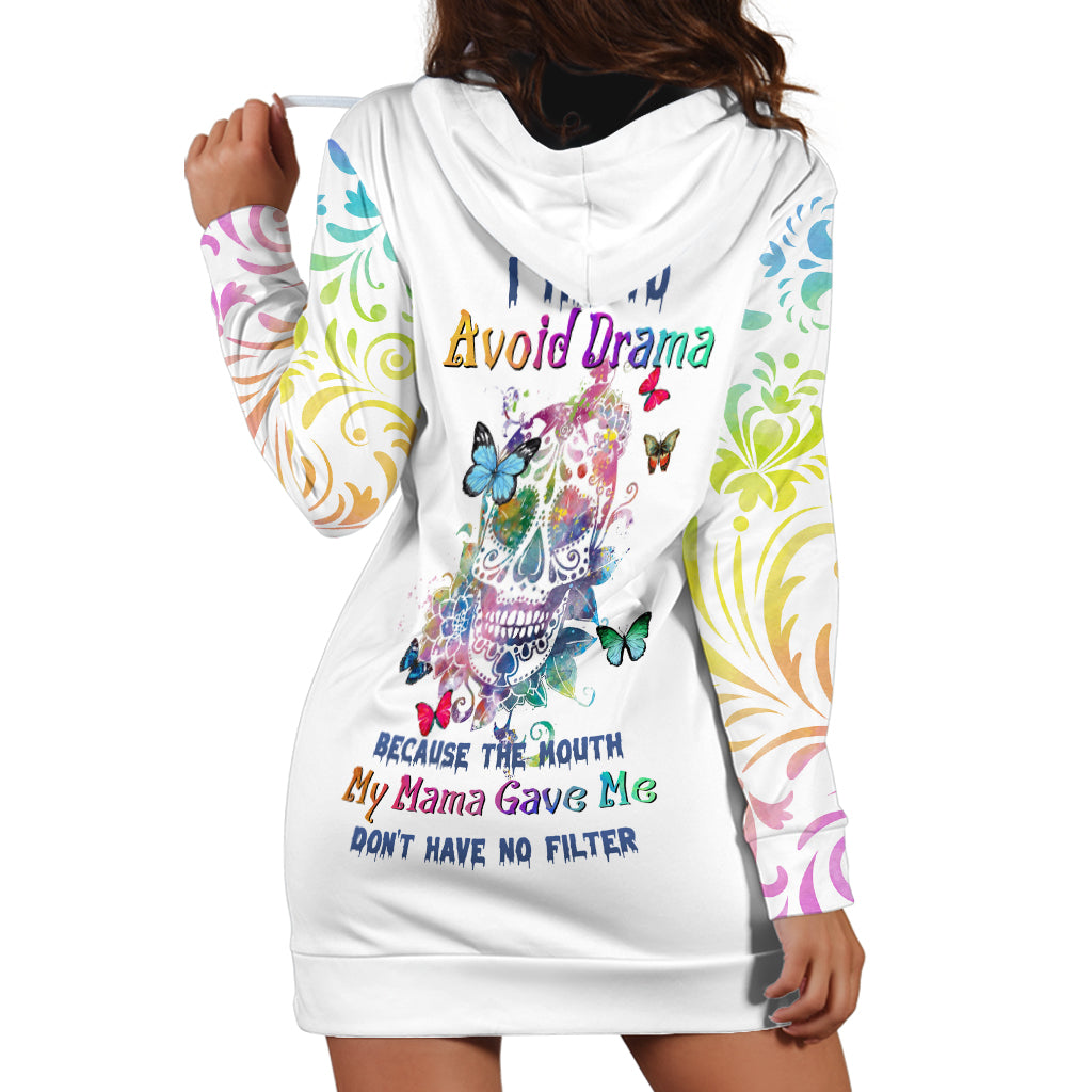 I Try To Avoid Drama Sugar Skull Colorful Hoodie Dress - Wonder Print Shop