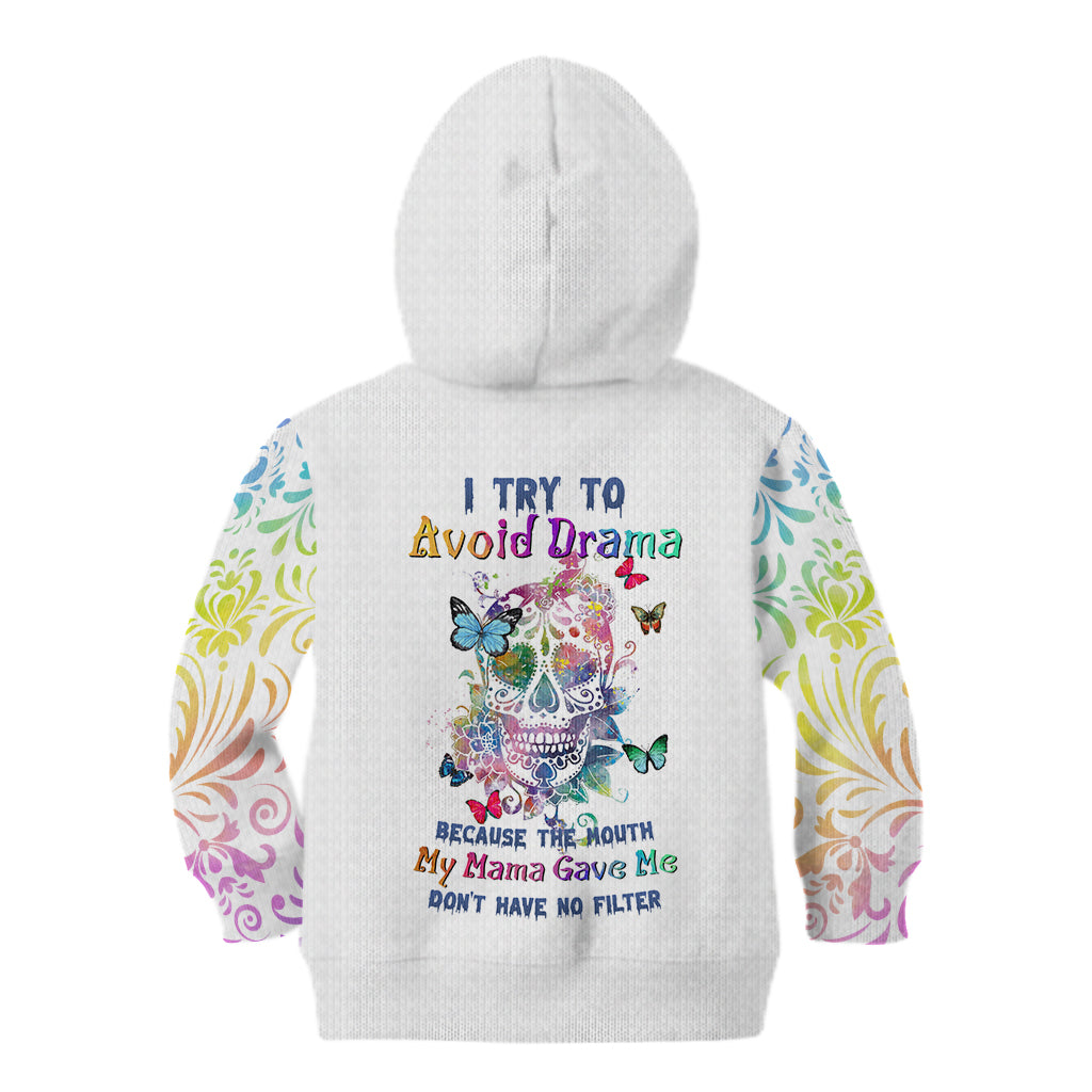 I Try To Avoid Drama Sugar Skull Colorful Kid Hoodie - Wonder Print Shop
