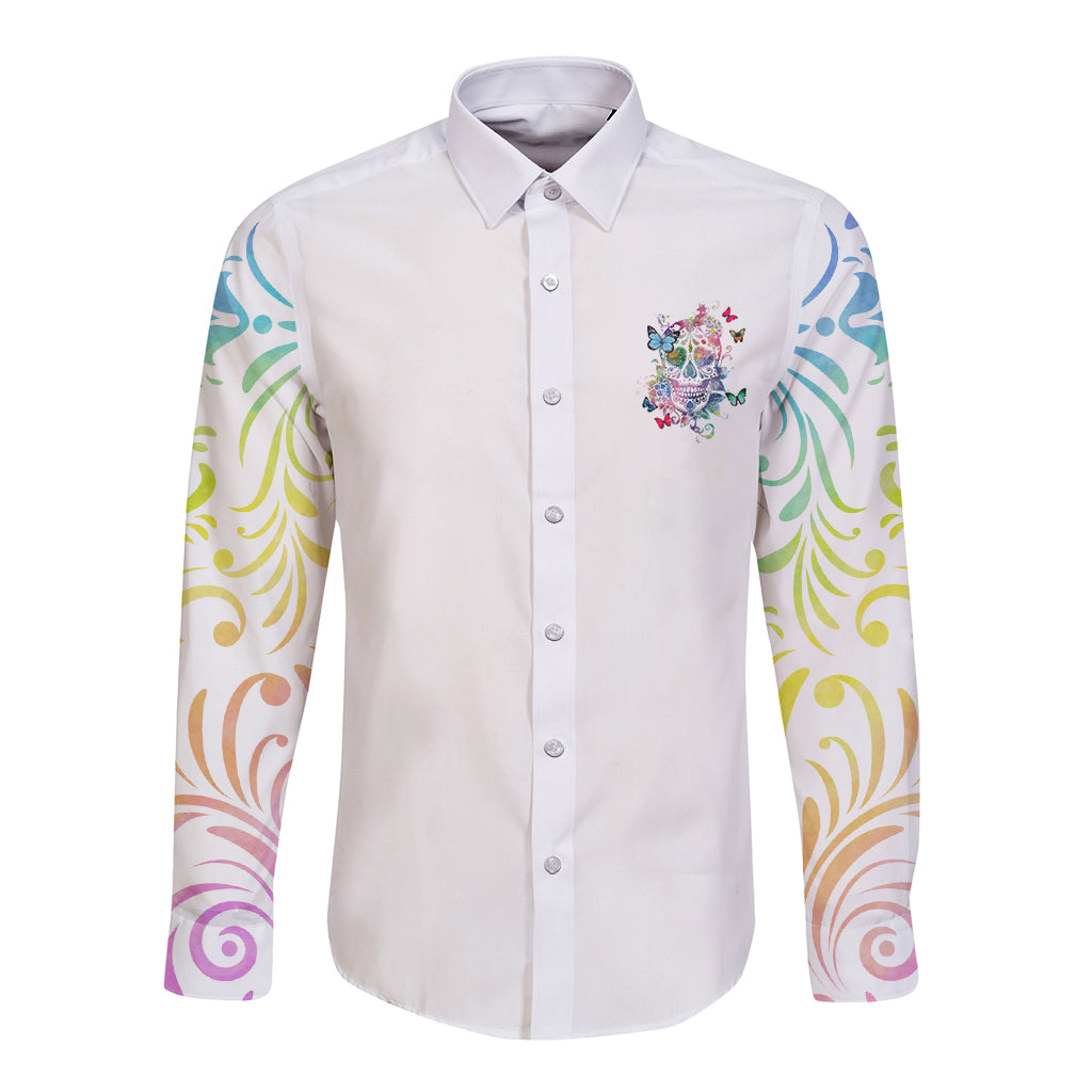 I Try To Avoid Drama Sugar Skull Colorful Long Sleeve Button Shirt - Wonder Print Shop