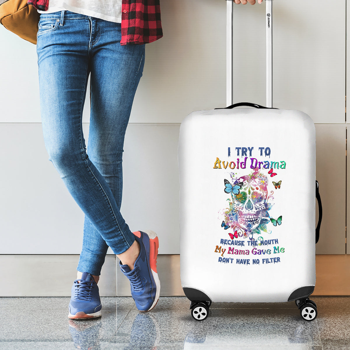 I Try To Avoid Drama Sugar Skull Colorful Luggage Cover - Wonder Print Shop