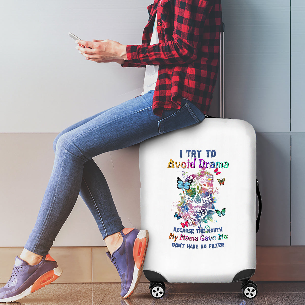 I Try To Avoid Drama Sugar Skull Colorful Luggage Cover - Wonder Print Shop