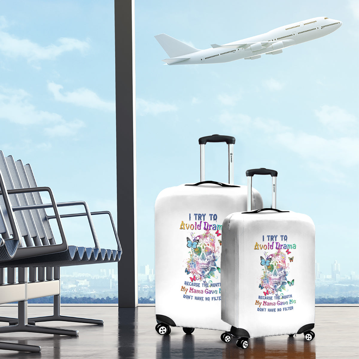 I Try To Avoid Drama Sugar Skull Colorful Luggage Cover - Wonder Print Shop