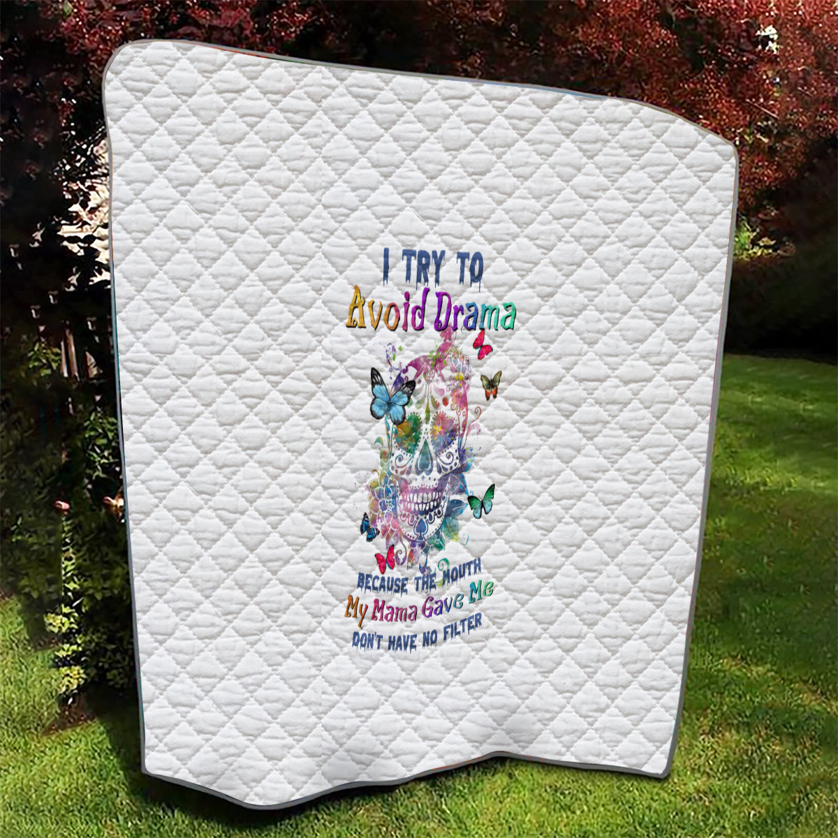 I Try To Avoid Drama Sugar Skull Colorful Quilt - Wonder Print Shop