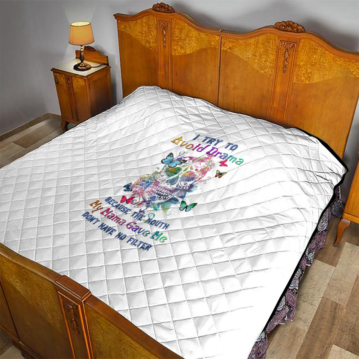 I Try To Avoid Drama Sugar Skull Colorful Quilt - Wonder Print Shop