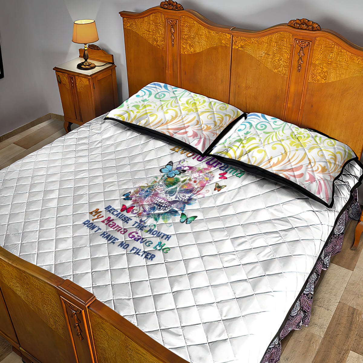 I Try To Avoid Drama Sugar Skull Colorful Quilt Bed Set - Wonder Print Shop