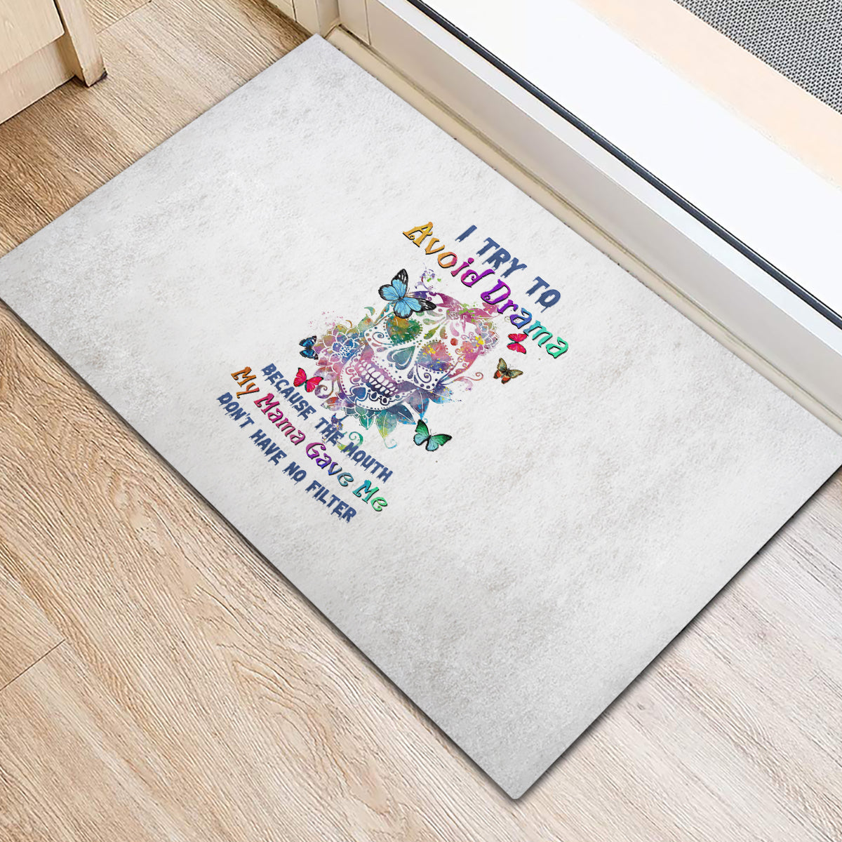 I Try To Avoid Drama Sugar Skull Colorful Rubber Doormat - Wonder Print Shop