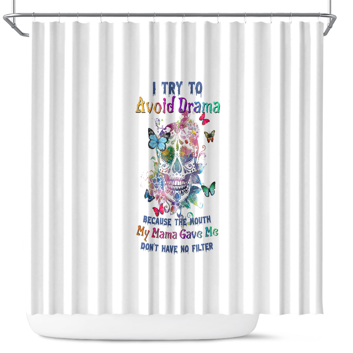 i-try-to-avoid-drama-sugar-skull-colorful-shower-curtain