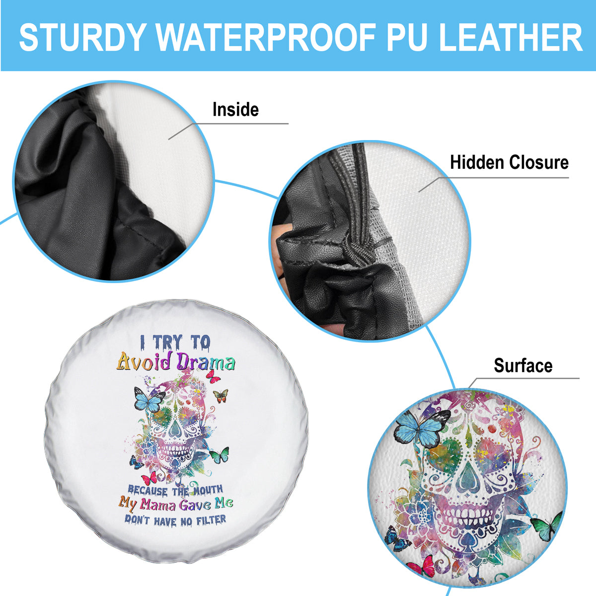 I Try To Avoid Drama Sugar Skull Colorful Spare Tire Cover - Wonder Print Shop