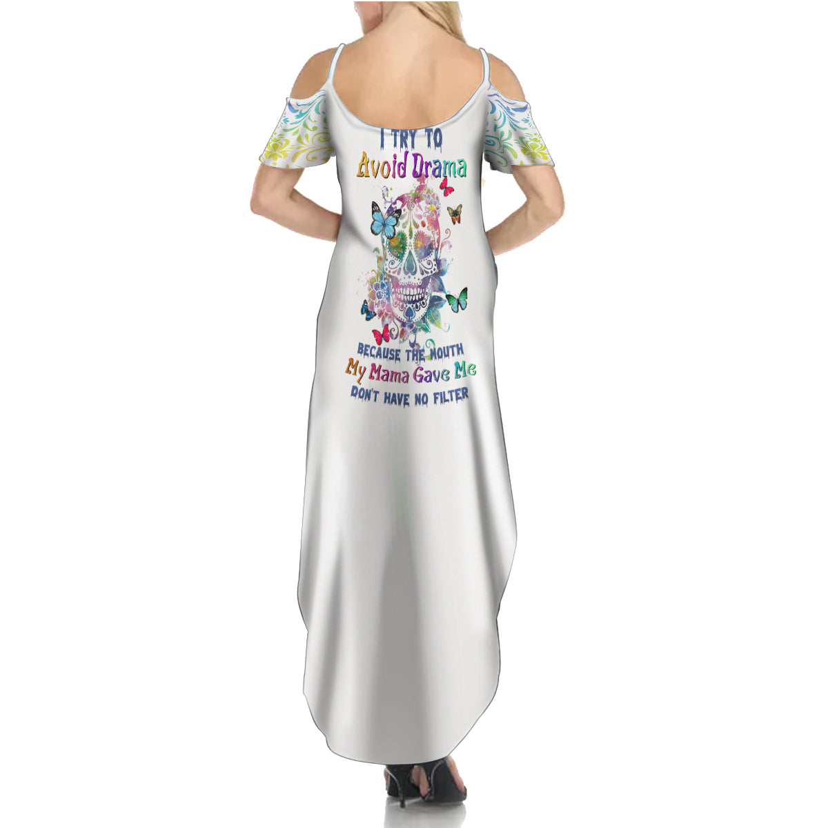 I Try To Avoid Drama Sugar Skull Colorful Summer Maxi Dress - Wonder Print Shop