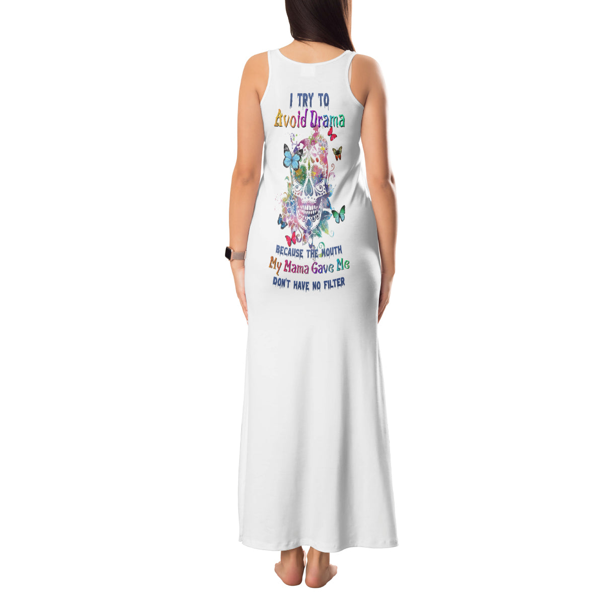 I Try To Avoid Drama Sugar Skull Colorful Tank Maxi Dress - Wonder Print Shop