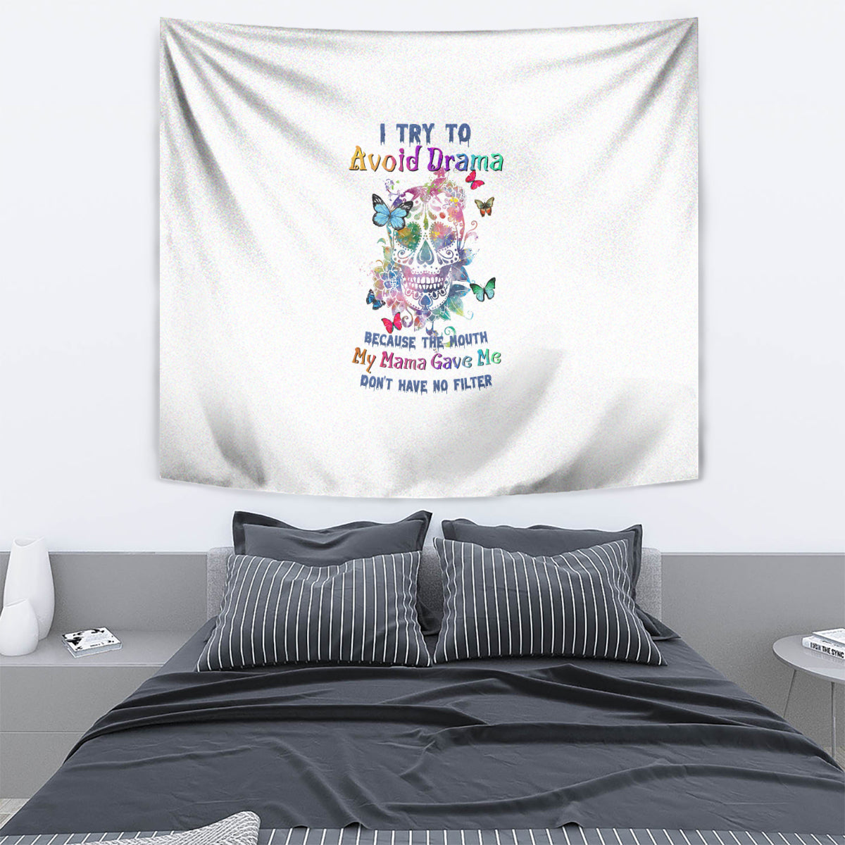 I Try To Avoid Drama Sugar Skull Colorful Tapestry - Wonder Print Shop