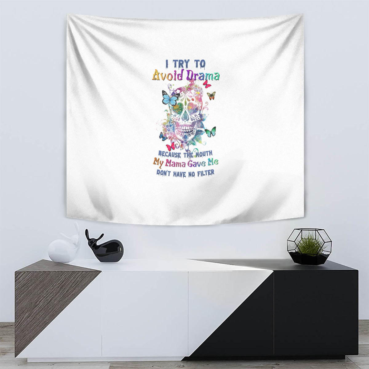 I Try To Avoid Drama Sugar Skull Colorful Tapestry - Wonder Print Shop