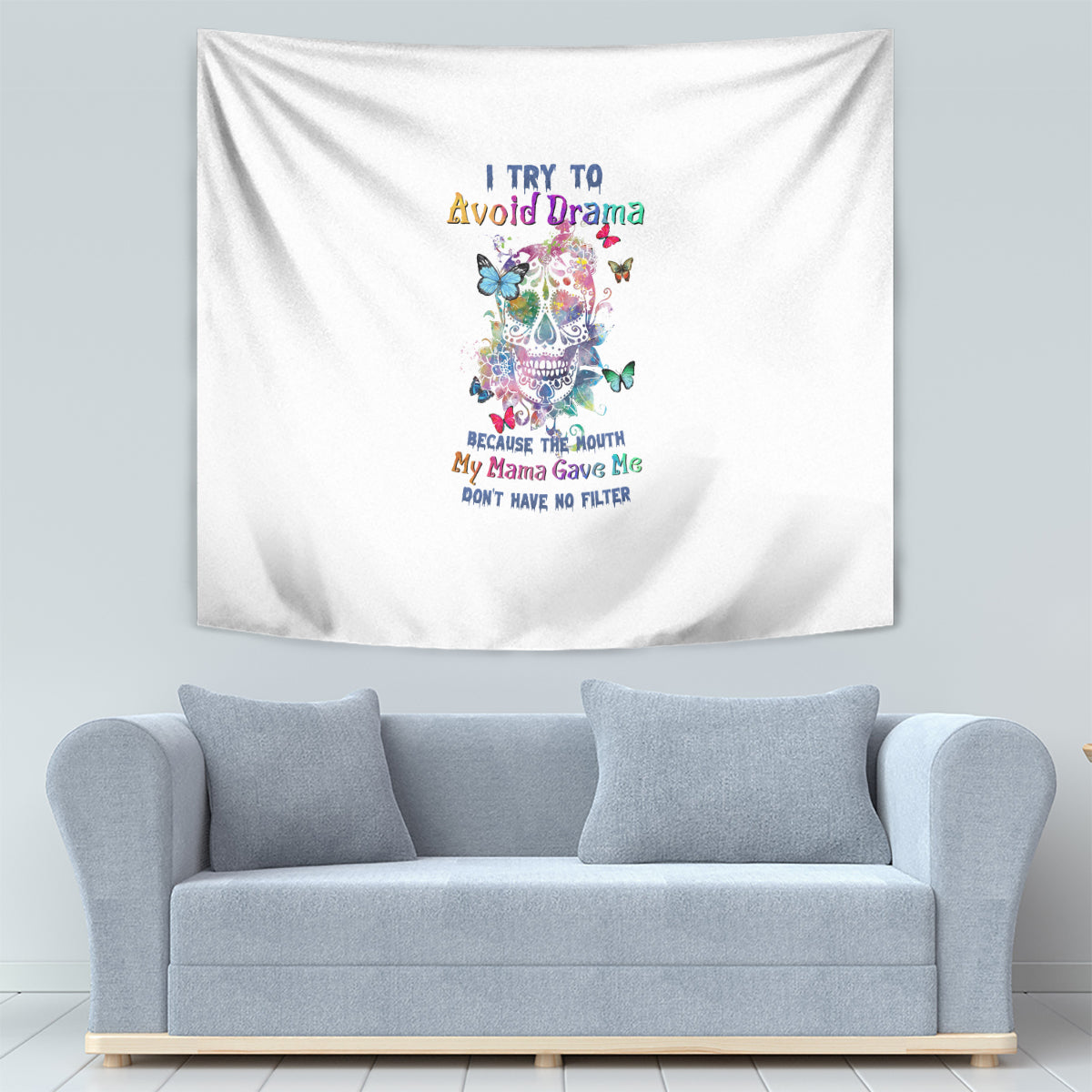 I Try To Avoid Drama Sugar Skull Colorful Tapestry - Wonder Print Shop