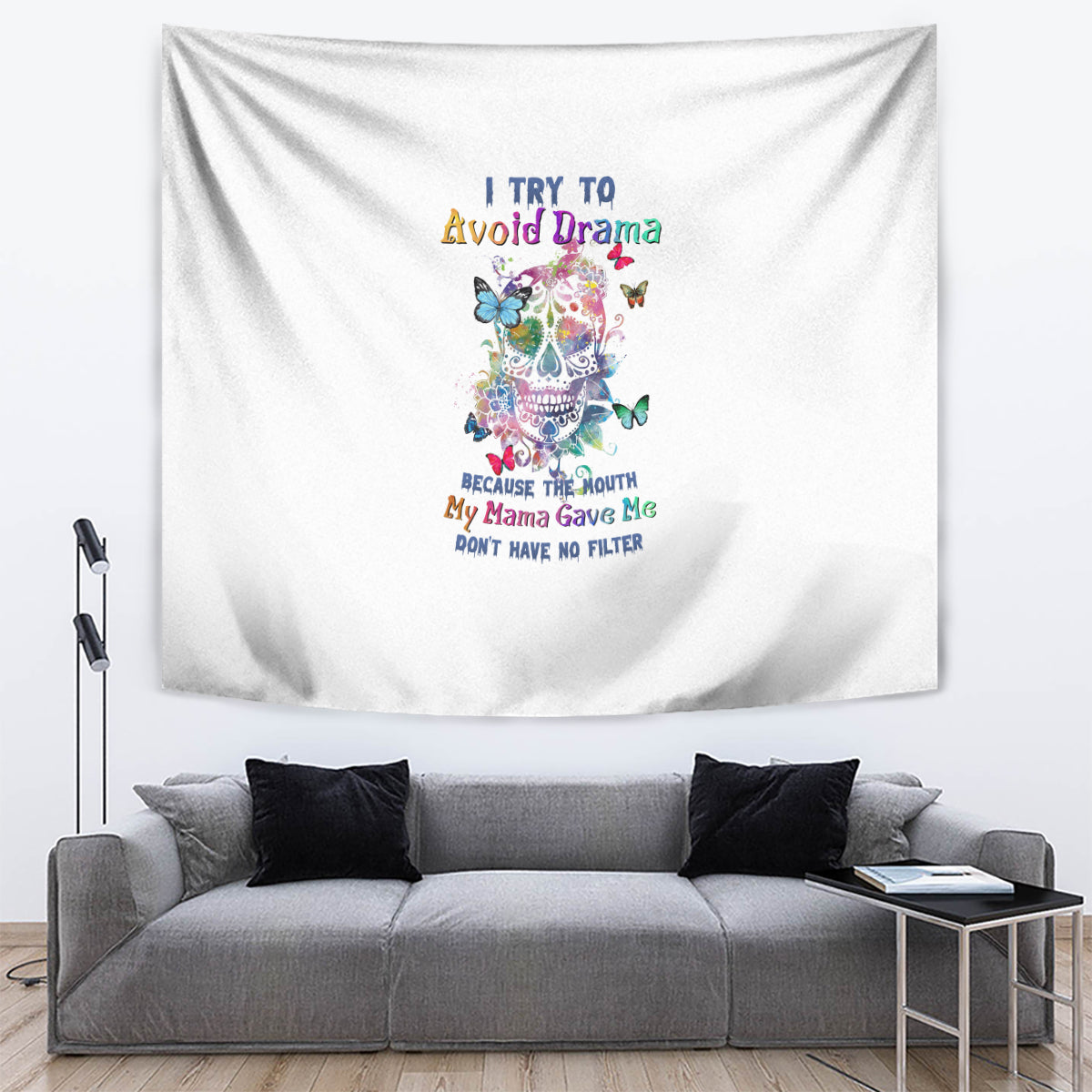 I Try To Avoid Drama Sugar Skull Colorful Tapestry - Wonder Print Shop