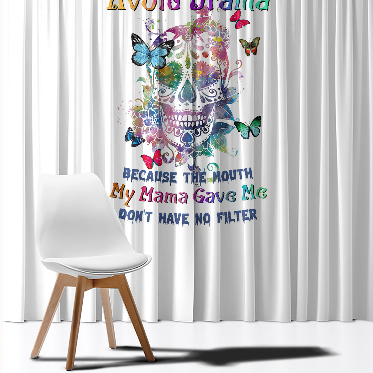 I Try To Avoid Drama Sugar Skull Colorful Window Curtain - Wonder Print Shop