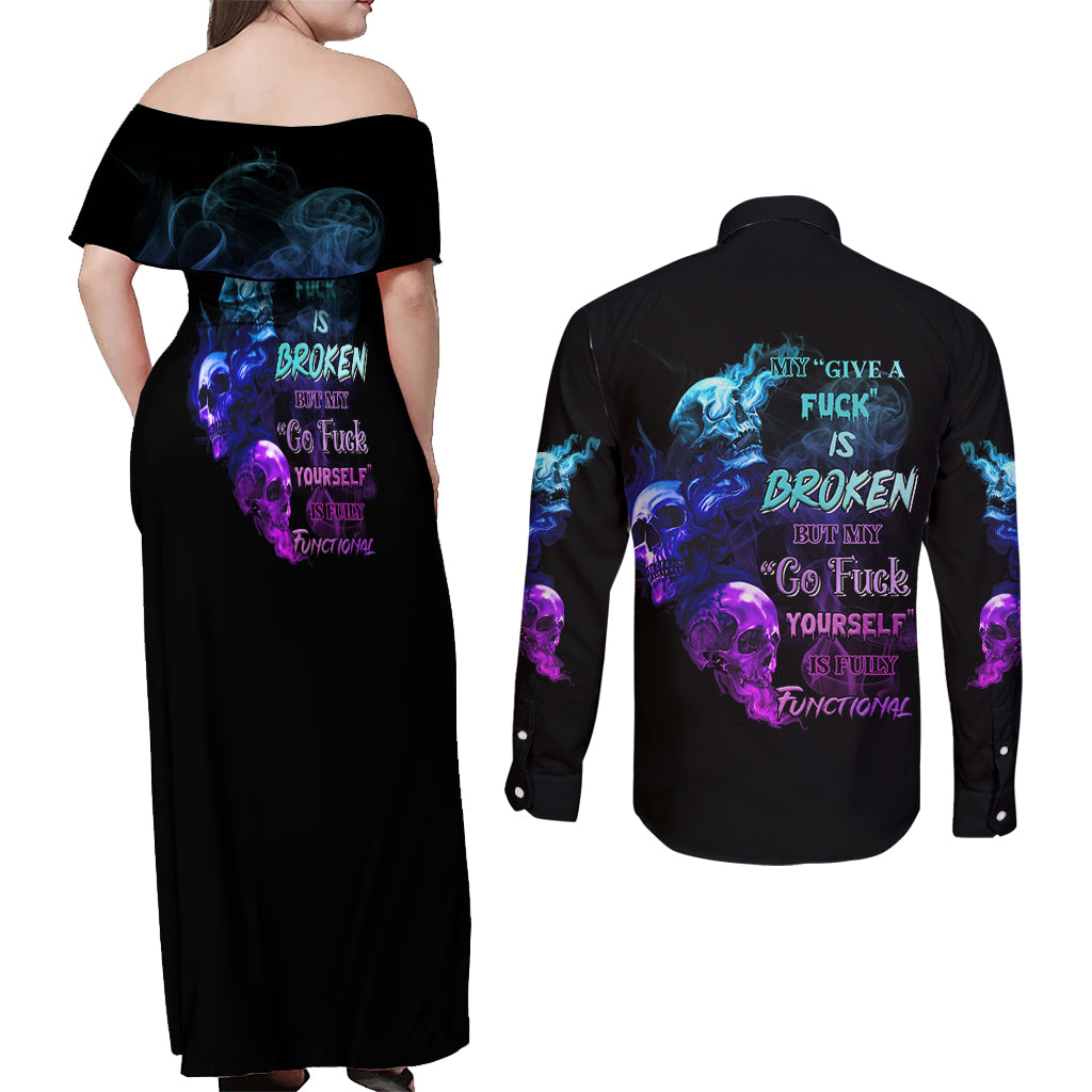 My Give A F Is Broken All Couples Matching Off Shoulder Maxi Dress and Long Sleeve Button Shirt - Wonder Print Shop