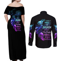 My Give A F Is Broken All Couples Matching Off Shoulder Maxi Dress and Long Sleeve Button Shirt - Wonder Print Shop