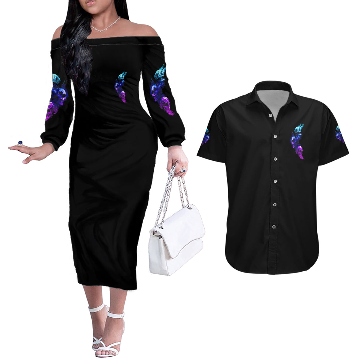 My Give A F Is Broken All Couples Matching Off The Shoulder Long Sleeve Dress and Hawaiian Shirt - Wonder Print Shop