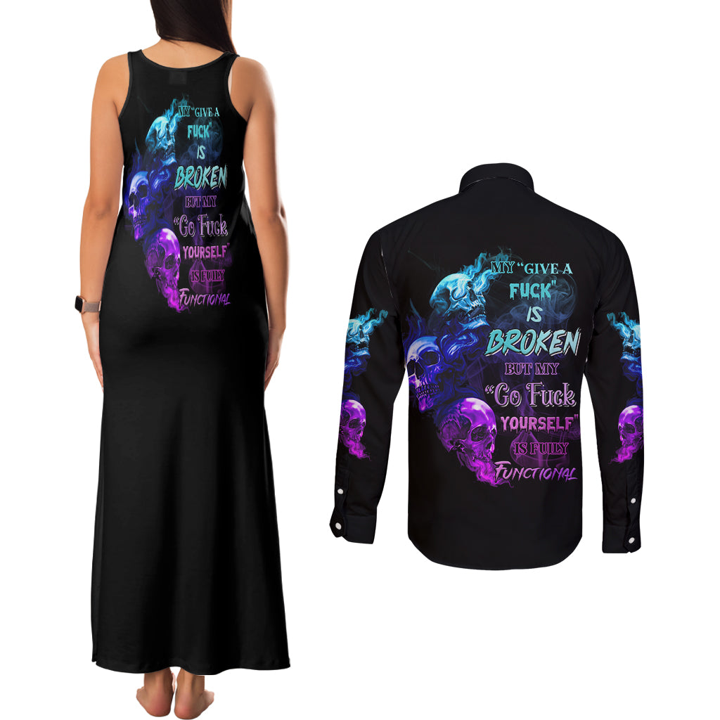 My Give A F Is Broken All Couples Matching Tank Maxi Dress and Long Sleeve Button Shirt - Wonder Print Shop