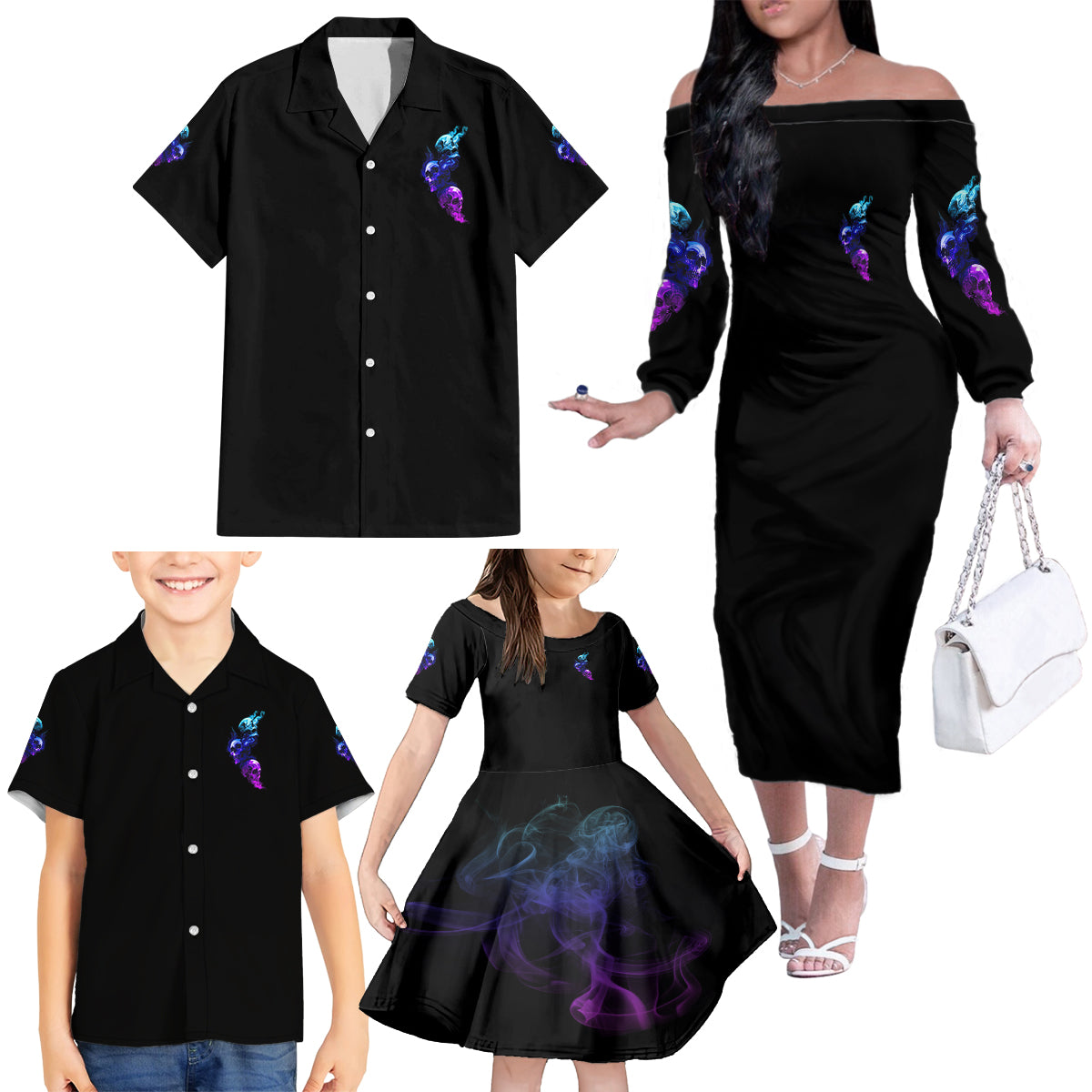 My Give A F Is Broken All Family Matching Off Shoulder Long Sleeve Dress and Hawaiian Shirt - Wonder Print Shop