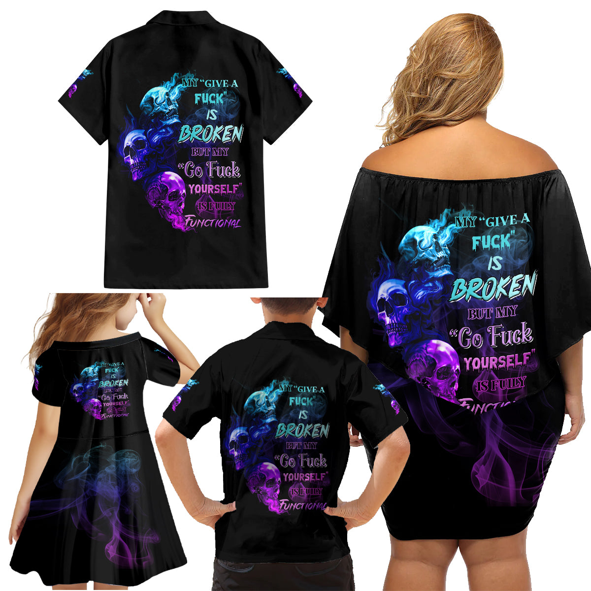 My Give A F Is Broken All Family Matching Off Shoulder Short Dress and Hawaiian Shirt - Wonder Print Shop