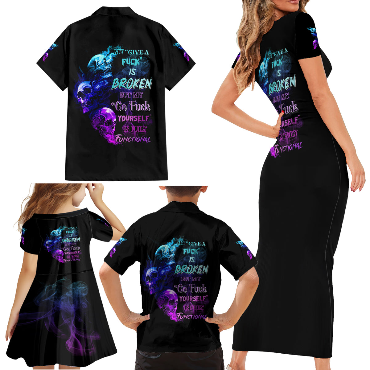 My Give A F Is Broken All Family Matching Short Sleeve Bodycon Dress and Hawaiian Shirt - Wonder Print Shop