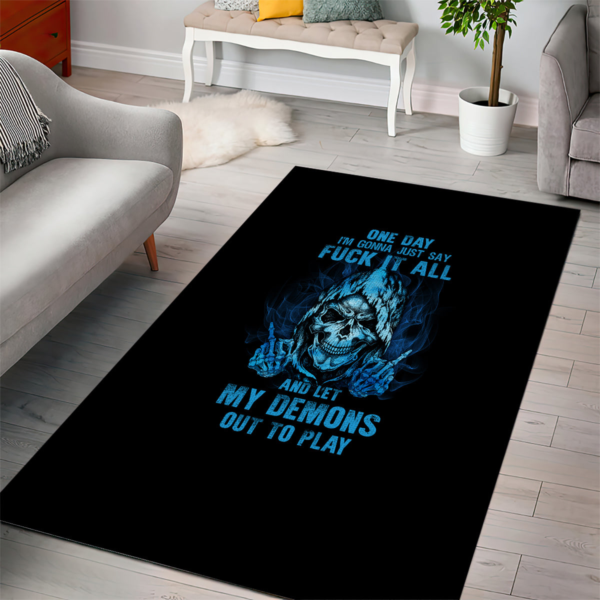 My Demons Out To Play Skull Area Rug - Wonder Print Shop