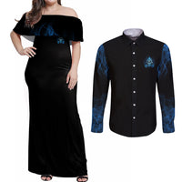 My Demons Out To Play Skull Couples Matching Off Shoulder Maxi Dress and Long Sleeve Button Shirt - Wonder Print Shop