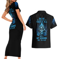 My Demons Out To Play Skull Couples Matching Short Sleeve Bodycon Dress and Hawaiian Shirt - Wonder Print Shop